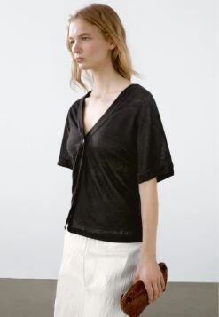 Massimo Dutti BOXY FIT SHORT SLEEVE - Button-down Blouse - Black -Massimo Dutti Shop f199ca97ae2346ddbb4268f5c0167153