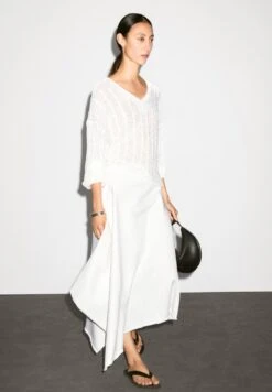 Massimo Dutti ASYMMETRIC MIDI - A-line Skirt - White