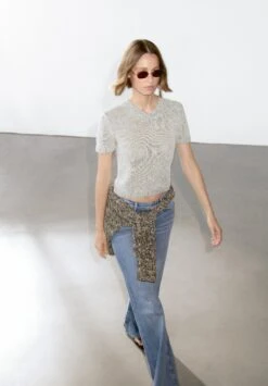 Massimo Dutti V-NECK SHORT SLEEVE WITH FABRIC DETAIL - Jumper - Grey -Massimo Dutti Shop f20907275aa3401495a387824466f177