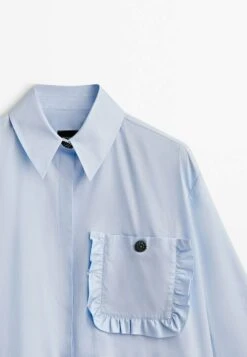 Massimo Dutti Studio - Poplin With Ruffled Pocket- Button-Down Blouse - Blue -Massimo Dutti Shop f25abaf2d2954fb081bce5a311068461