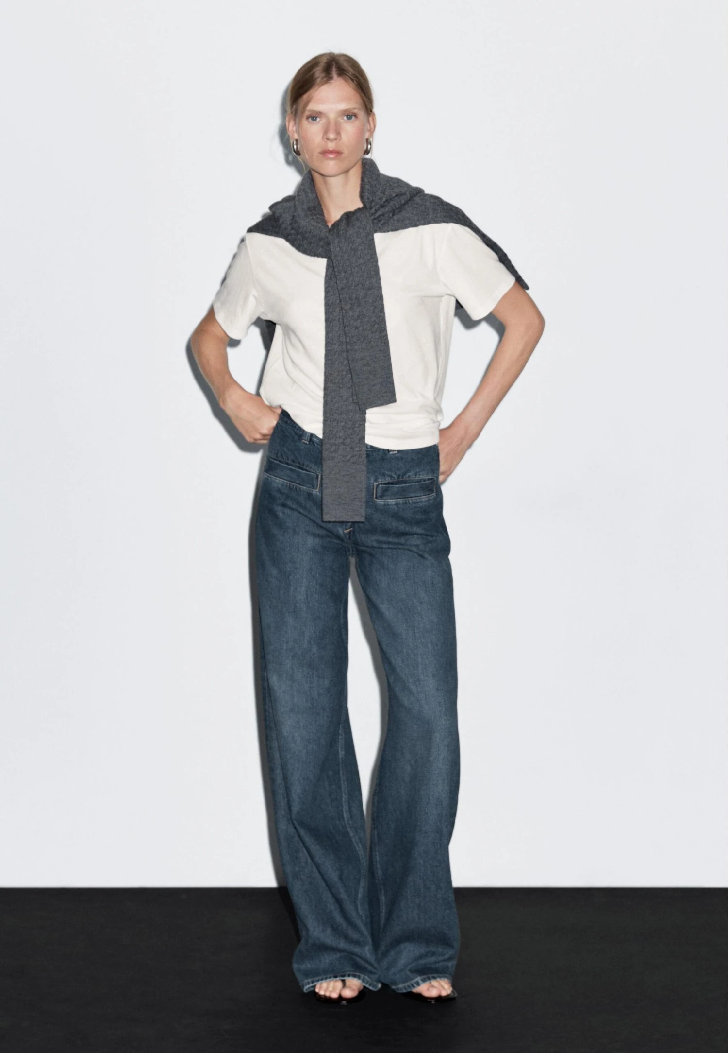 Massimo Dutti HIGH-WAIST WIDE-LEG WITH POCKETS - Wide Leg - Blue 6 Massimo Dutti HIGH-WAIST WIDE-LEG WITH POCKETS - Wide Leg - Blue - Image 4