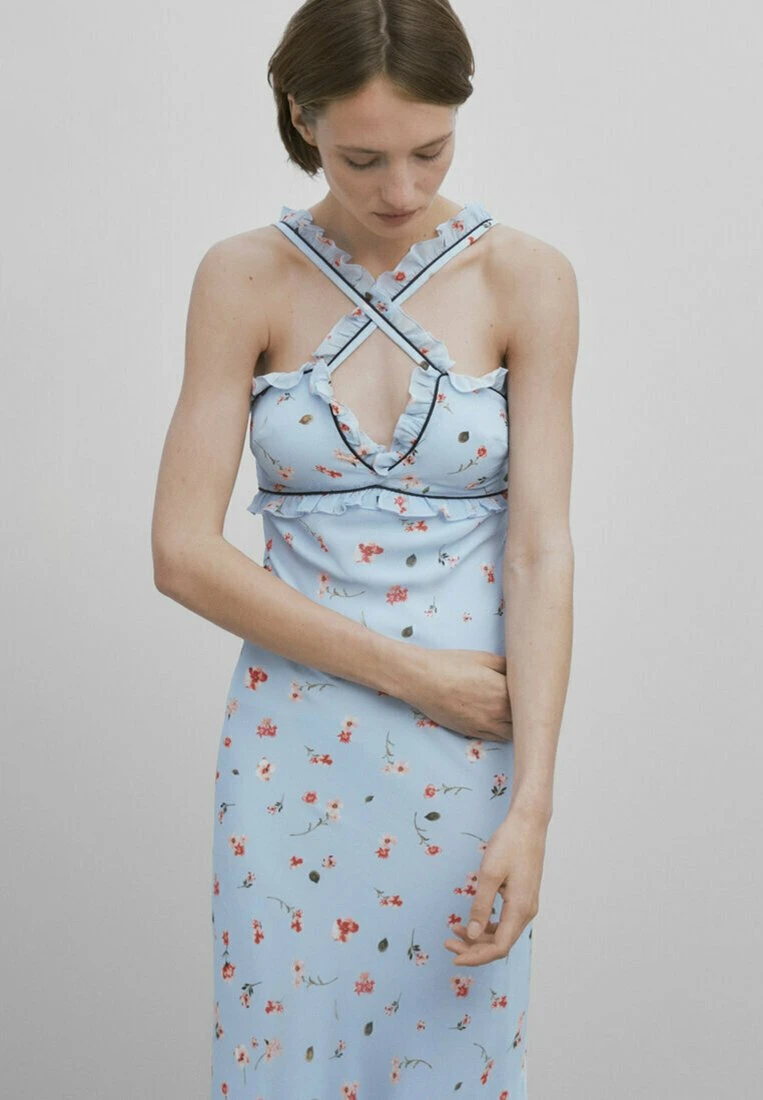 Massimo Dutti Studio - Long Strappy Floral Print - Maxi Dress - Light Blue 4 Massimo Dutti Studio - Long Strappy Floral Print - Maxi Dress - Light Blue - Image 2