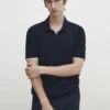 Massimo Dutti Contrast Short Sleeve- Polo Shirt - Dark Blue