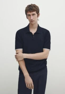 Massimo Dutti Contrast Short Sleeve- Polo Shirt - Dark Blue