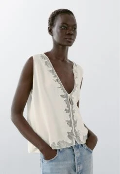 Massimo Dutti FLOWING GARMENT WITH LACE DETAIL - Blouse - White