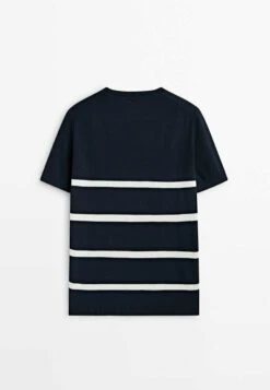 Massimo Dutti Stripe Textured - Print T-Shirt - Blue -Massimo Dutti Shop f43949948fcb4495aba750f652473b4e
