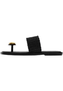 Massimo Dutti Braided With Rhinestone Toe Divider- Sandals - Black