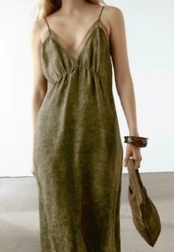 Massimo Dutti MIDI SLIP WITH SHEER DETAIL - Day Dress - Mottled Dark Green -Massimo Dutti Shop f52292451a0444c4ae117abcd4a60142