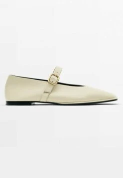 Massimo Dutti Square Flats With Buckled Strap - Ankle Strap Ballet Pumps - Light Brown -Massimo Dutti Shop f56862c005ec4254a086d72f88e560f0