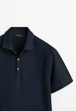 Massimo Dutti Short Sleeve Diagonal Micro - Polo Shirt - Blue Denim -Massimo Dutti Shop f5f0dab4e2474b549433db2b3f09d078