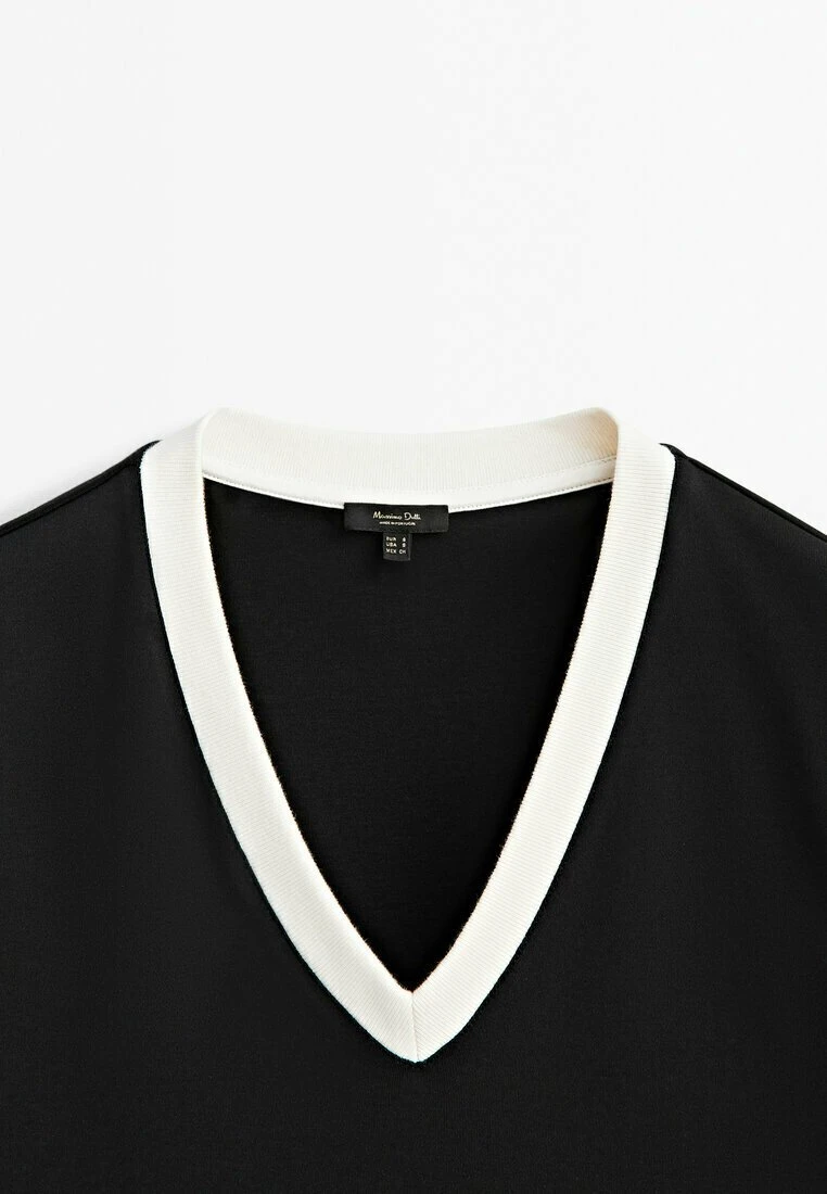 Massimo Dutti With Contrast V-Neck - Basic T-Shirt 8 Massimo Dutti With Contrast V-Neck - Basic T-Shirt - Image 6