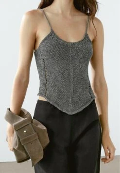 Massimo Dutti STRAPPY ROUND NECK - Top - Grey