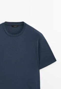 Massimo Dutti Short Sleeve Mercerised - Basic T-Shirt - Blue -Massimo Dutti Shop f6758f0cf6254ed98bb2cf33c49f3948