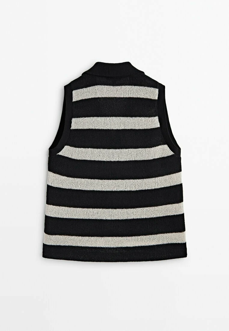 Massimo Dutti Textured Striped Sleeveless - Polo Shirt - Black 8 Massimo Dutti Textured Striped Sleeveless - Polo Shirt - Black - Image 6