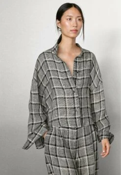 Massimo Dutti CHECK GARMENT - Button-down Blouse - Grey