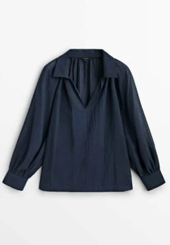 Massimo Dutti Voile With Gathered Details - Blouse - Dark Blue -Massimo Dutti Shop f7077dab01a34d5c948b3b966345185c
