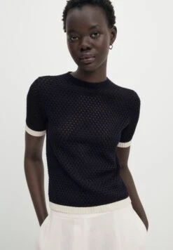 Massimo Dutti Contrast Short Sleeve Open - Jumper - Blue Denim