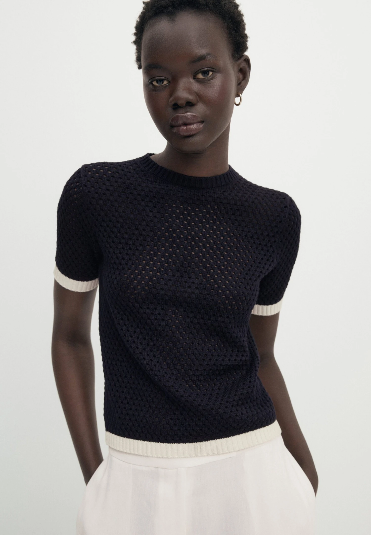 Massimo Dutti Contrast Short Sleeve Open - Jumper - Blue Denim 3 Massimo Dutti Contrast Short Sleeve Open - Jumper - Blue Denim