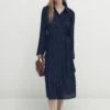 Massimo Dutti Pinstripe With Tie Detail - Shirt Dress
