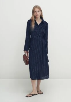 Massimo Dutti Pinstripe With Tie Detail - Shirt Dress