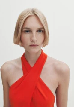 Massimo Dutti Gathered Crossover Halter Neck- Day Dress - Coral -Massimo Dutti Shop f84bd833ef1a4693946c3381443fbc74