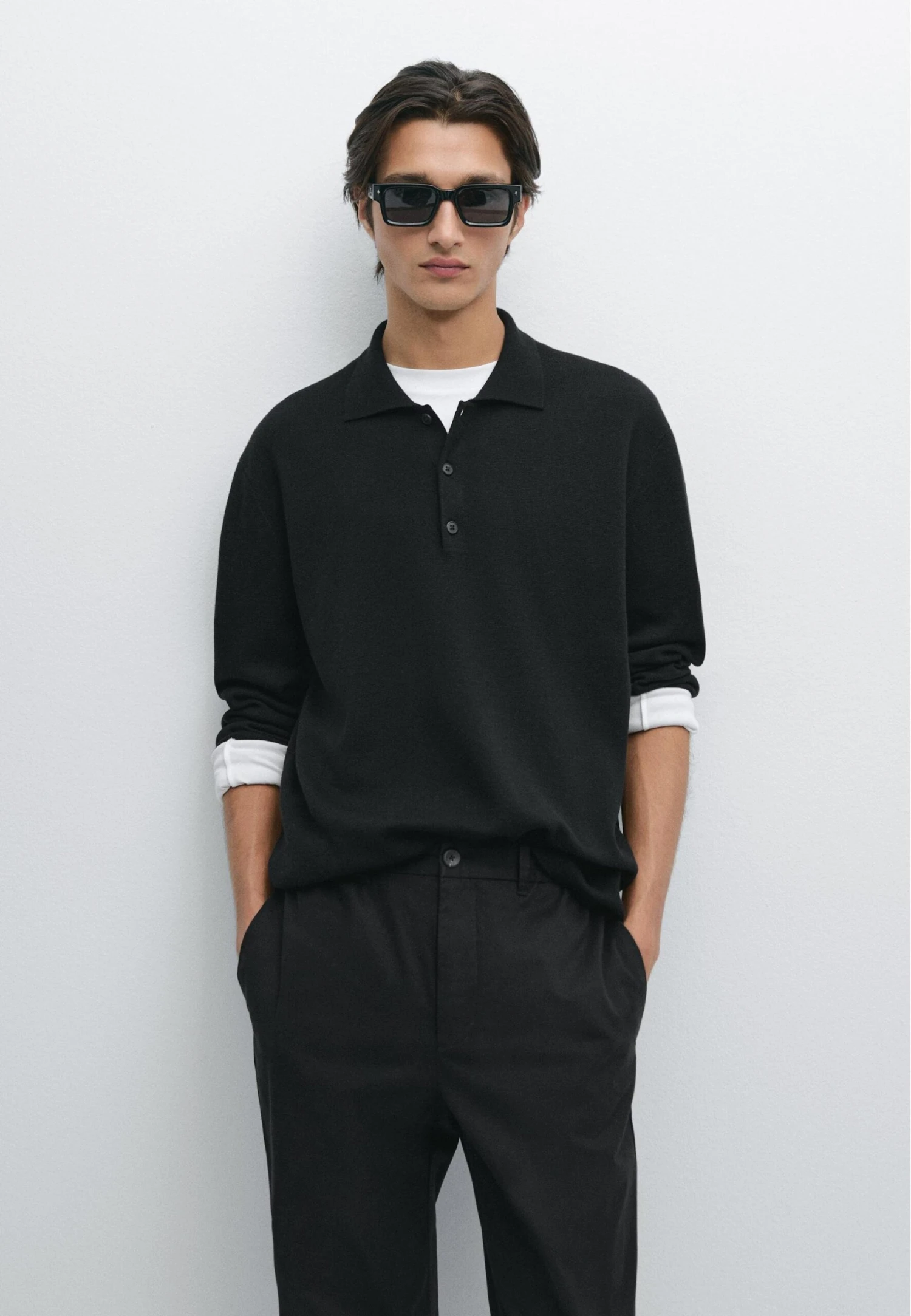 Massimo Dutti LONG SLEEVE POLO COLLAR - Jumper - Black 3 Massimo Dutti LONG SLEEVE POLO COLLAR - Jumper - Black