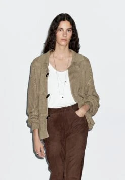 Massimo Dutti HORN BUTTON DETAIL - Cardigan - Brown
