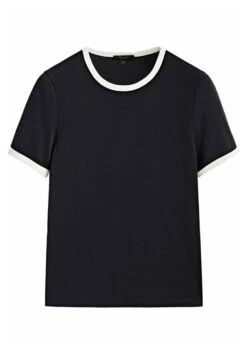 Massimo Dutti Short Sleeve Contrast- Print T-Shirt - Black