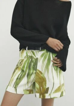 Massimo Dutti Palm Tree Print Darted Bermuda- Shorts - Green