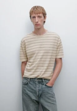 Massimo Dutti STRIPED LIGHTWEIGHT CREW NECK - Print T-shirt - Beige