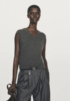 Massimo Dutti CROP V-NECK CASHMERE - Top - Dark Grey