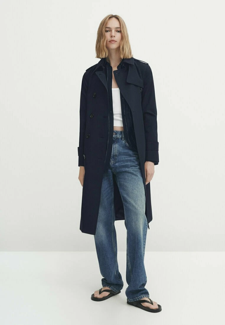 Massimo Dutti With Belt- Trenchcoat - Dark Blue 4 Massimo Dutti With Belt- Trenchcoat - Dark Blue - Image 2