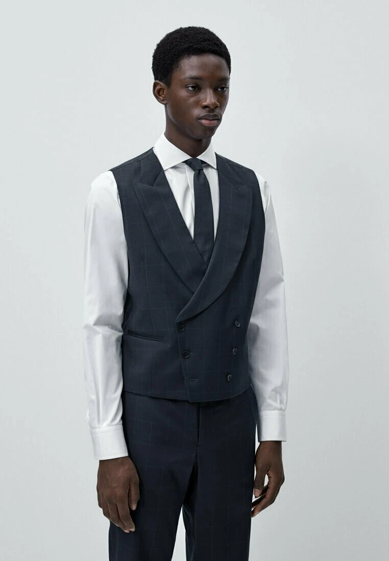 Massimo Dutti Windowpane Check - Suit Waistcoat - Blue 3 Massimo Dutti Windowpane Check - Suit Waistcoat - Blue