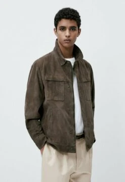 Massimo Dutti Trucker- Leather Jacket - Brown