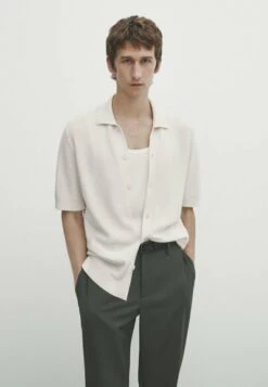 Massimo Dutti Textured With Buttons - Cardigan - Beige