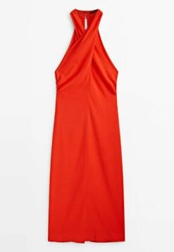 Massimo Dutti Gathered Crossover Halter Neck- Day Dress - Coral -Massimo Dutti Shop fa3af1d13a5d4687a11f9cffdc5fa87e
