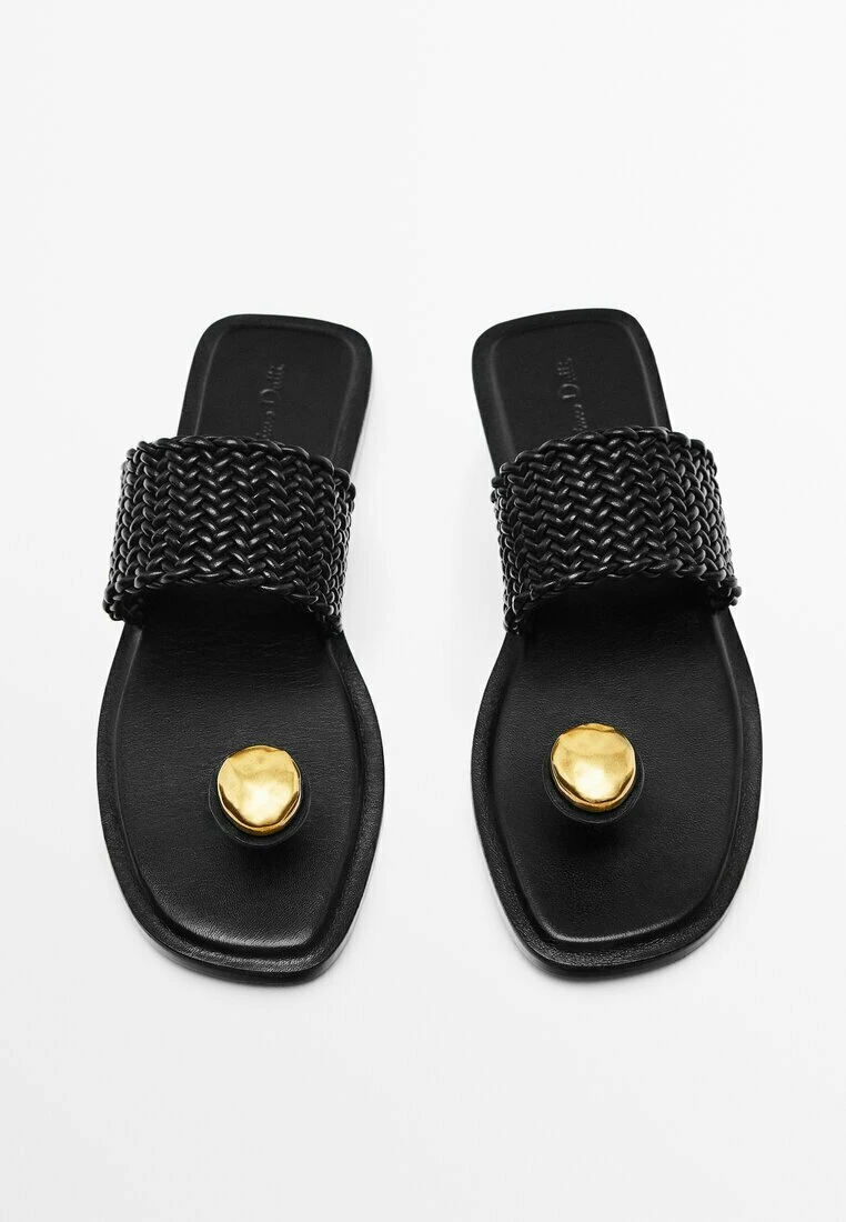 Massimo Dutti Braided With Rhinestone Toe Divider- Sandals - Black 4 Massimo Dutti Braided With Rhinestone Toe Divider- Sandals - Black - Image 2