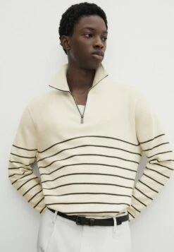 Massimo Dutti Striped Mock Neck With Zip- Jumper - Beige -Massimo Dutti Shop fa9a9c9f07fb42ef89b61476a83d1560
