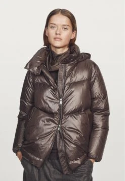 Massimo Dutti WATER-REPELLENT PUFFER WITH HOOD - Down Jacket - Dark Brown