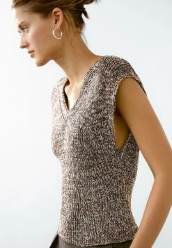 Massimo Dutti MOULINÉ V-NECK - Top - Dark Brown -Massimo Dutti Shop face7857ed0a4480ae18ba2b05600121