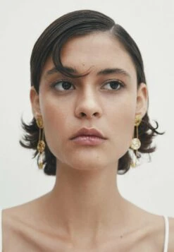 Massimo Dutti Long Coins- Earrings - Gold Coloured