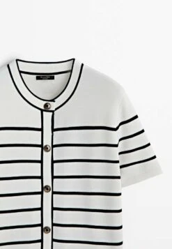 Massimo Dutti Striped Short Sleeve- Cardigan - White -Massimo Dutti Shop faed3398961d4043b007c535573b941e