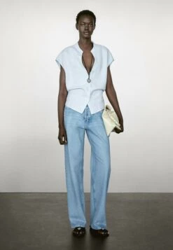 Massimo Dutti FLOWING OPEN NECK - Blouse - Light Blue