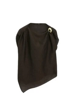 Massimo Dutti GARMENT WITH BROOCH DETAIL - Blouse - Dark Brown -Massimo Dutti Shop fb7ddb293dbb4f7bbd0dcd1efef74cbb
