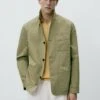 Massimo Dutti Dyed Stretchy - Summer Jacket - Green -Massimo Dutti Shop fb979093ced64ea1a81175749d40fd76