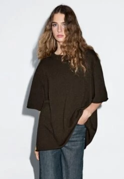 Massimo Dutti OVERSIZE SHORT SLEEVE WITH CREW NECK - Jumper - Mottled Dark Brown