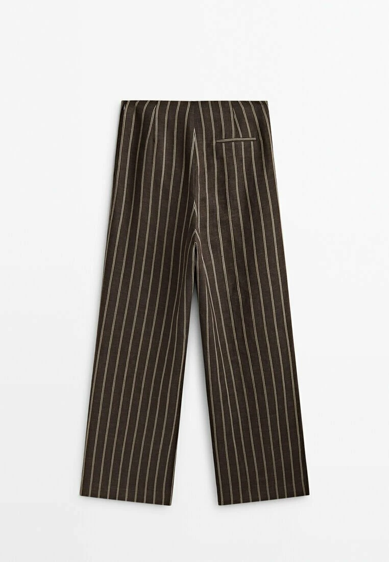 Massimo Dutti Striped With Tie Detail - Trousers - Brown 8 Massimo Dutti Striped With Tie Detail - Trousers - Brown - Image 6