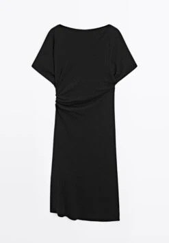 Massimo Dutti MIDI BOAT NECK WITH GATHERED DETAIL - Day Dress - Black -Massimo Dutti Shop fca364d4eca14985b44223adcd3d96b4