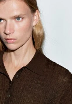 Massimo Dutti ELBOW SLEEVES WITH POLO COLLAR - Polo Shirt - Mottled Dark Brown -Massimo Dutti Shop fd29ee85ffdd4245a2cc73312b426979