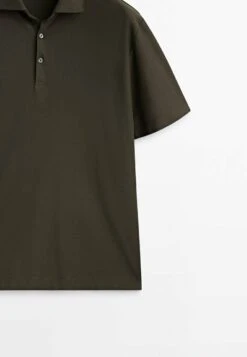 Massimo Dutti Short Sleeve Diagonal Micro - Polo Shirt - Khaki -Massimo Dutti Shop fd76e9bb0df143369a83faff880a4cf8
